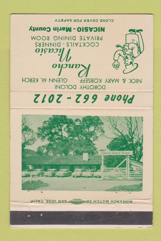 Matchbook Cover - Rancho Nicasio CA Marin County 40 Strike