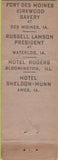 Matchbook Cover - Tangey McCinn Hotel Waterloo IA Ames IA WEAR