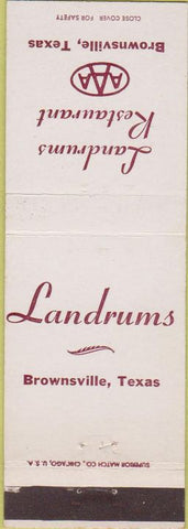 Matchbook Cover - Landrums Restaurant Brownsville TX