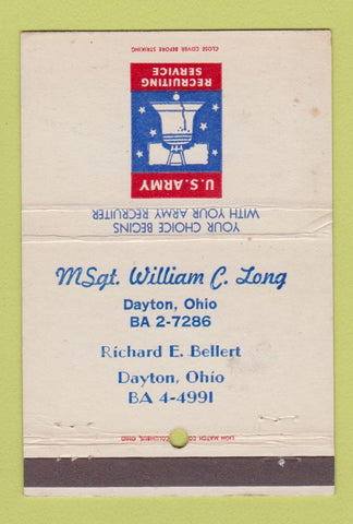 Matchbook Cover - US Army Recruiting William Long Dayton OH WEAR 40 Strike