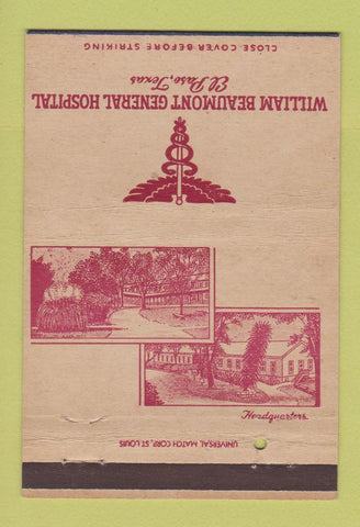 Matchbook Cover - William Beaumont General Hospital El Paso TX 40 Strike