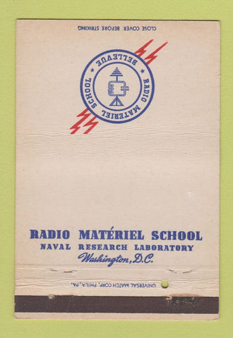 Matchbook Cover - Radio Materiel School Washington DC Navy postcard 40 Strike