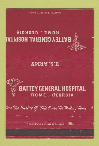 Matchbook Cover - Battey General Hospital Rome GA Army MISCUT 40 Strike