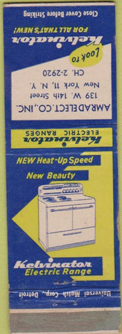Matchbook Cover - Kelvinator Stove Amrdelect Co New York NY