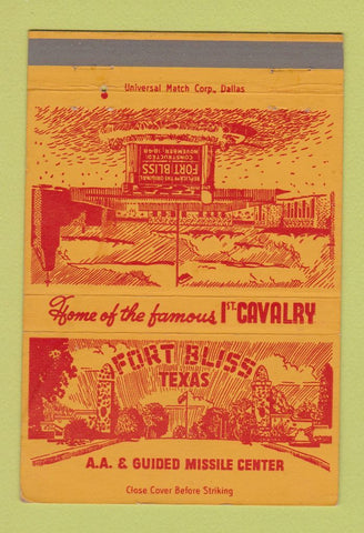 Matchbook Cover - Fort Bliss TX AA Guided Missile Center WEAR 40 Strike