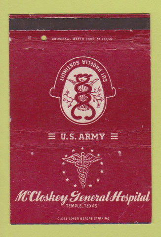 Matchbook Cover - McCloskey General Hospital Army Temple TX WEAR 40 Strike