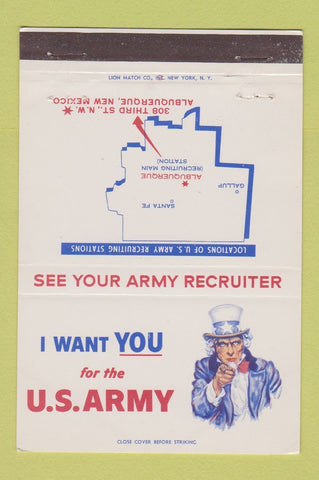 Matchbook Cover - US Army Recruiting Uncle Sam Albuquerque NM 40 Strike