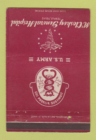 Matchbook Cover - McCloskey General Hospital Army Temple TX postcard 40 Strike
