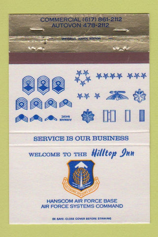 Matchbook Cover - Hilltop Inn Hanscom Air Force Base Bedford MA 40 Strike