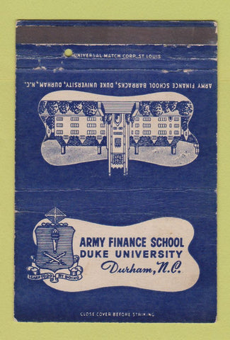 Matchbook Cover - Army Finance School Duke University Durham NC WEAR 40 Strike