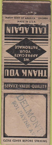 Matchbook Cover - Delmont Match Corp STAMPED WORN