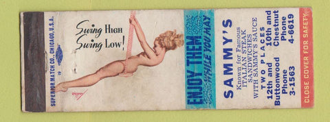 Matchbook Cover - Sammy's Restaurant Philadelphia PA pinup WORN