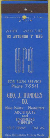 Matchbook Cover - Geo Hundley Co Dallas TX