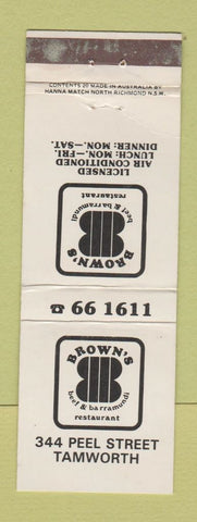 Matchbook Cover - Brown's Beef and Barramundi Tamworth Australia WEAR