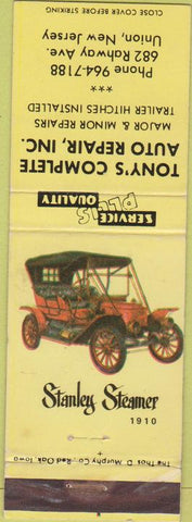 Matchbook Cover - Tony's Auto Repair Union NJ