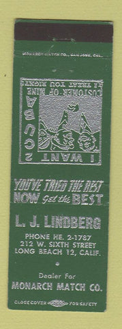 Matchbook Cover - LJ Lindberg Monarch Match Long Beach CA Smokey the Bear