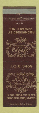 Matchbook Cover - Novak's Towne Terrace Brookline MA