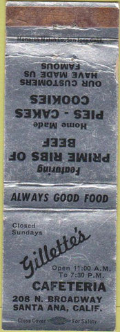 Matchbook Cover - Gillette's Cafeteria Santa Ana CA