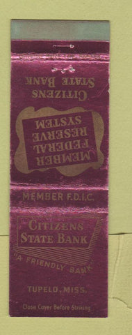 Matchbook Cover - Citizens State Bank Tupelo MS