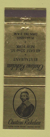 Matchbook Cover - Chateau Richelieu Restaurant New York City