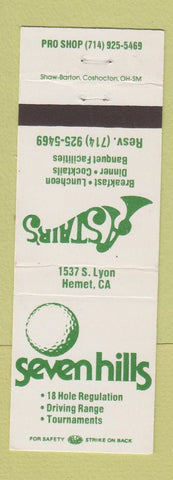 Matchbook Cover - Seven Hills Golf Hemet CA Astair's Restaurant