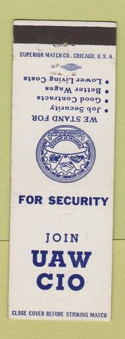 Matchbook Cover - UAW CIP Union Auto Aircraft Workers Indianapolis IN