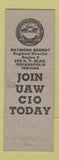 Matchbook Cover - UAW CIP Union Auto Aircraft Workers Indianapolis IN