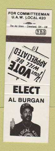 Matchbook Cover - UAW Auto Workers Union Al Burgan Election