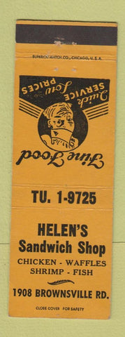 Matchbook Cover - Helen's Sandwich Shop Pittsburgh? PA