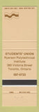 Matchbook Cover - Students' Union Ryerson Polytechnical Institute Toronto ON