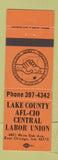 Matchbook Cover - Lake County AFL CIO Central Labor Union East Chicago IN