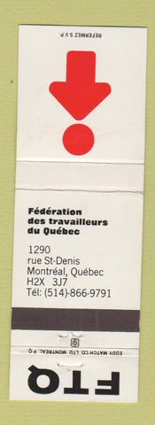 Matchbook Cover - FTQ Union Montreal QC