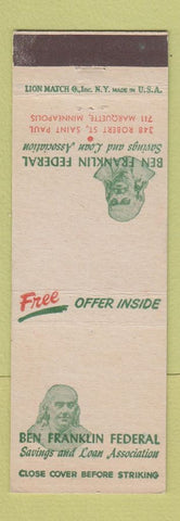 Matchbook Cover - Ben Franklin Federal Savings and Loan St Paul Minneapolis MN
