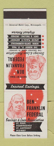 Matchbook Cover - Ben Franklin Savings Loan St Paul Robbinsdale MN