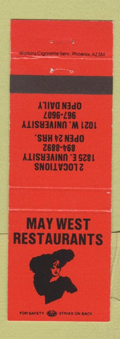 Matchbook Cover - May West Restaurants Tempe? AZ