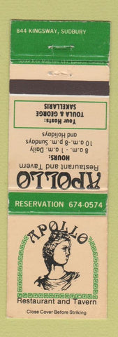 Matchbook Cover - Apollo Restaurant Tavern Sudbury ON WEAR