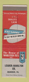 Matchbook Cover - Worested Tex Men's Clothes Leader Hamilton Shamokin PA