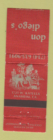 Matchbook Cover - Don Diego's Mexican Restaurant Anaheim CA
