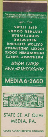 Matchbook Cover - Martin's Store For Men Media PA feature