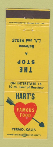 Matchbook Cover - Hart's Famous Foods Yermo CA
