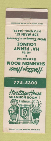 Matchbook Cover - Heritage House Shannon Room Restaurant Hyannis MA