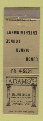 Matchbook Cover - Adamo's Italian Restaurant Anaheim CA