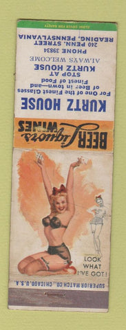Matchbook Cover - Kurtz House Reading PA pinup WORN