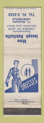 Matchbook Cover - Mme Joseph Robitaille Women's Clothes Loretteville QC WEAR