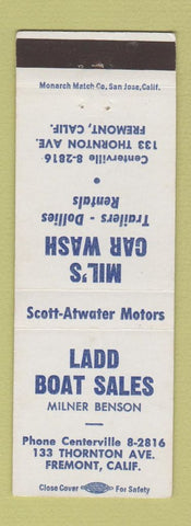 Matchbook Cover - Ladd Boat Sales Mil's Car Wash Fremont CA