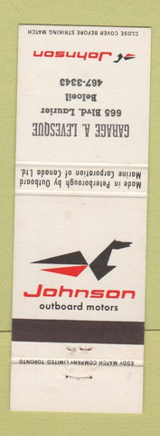 Matchbook Cover - Johnson Boat Motors Garage Levesque Beloeil QC