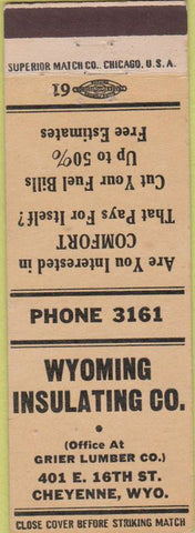 Matchbook Cover - Wyoming Insulation Co Cheyenne WY