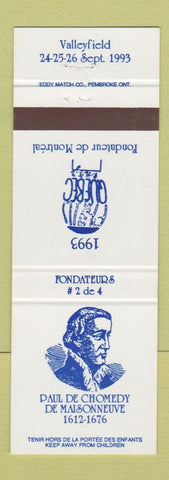 Matchbook Cover Phillu Quebec Valleyfield QC Paul De Chomedy De Miasonneuve 1993