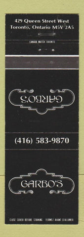 Matchbook Cover - Garbo's Toronto ON
