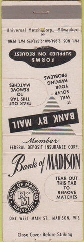 Matchbook Cover - Bank of Madison WI TAB